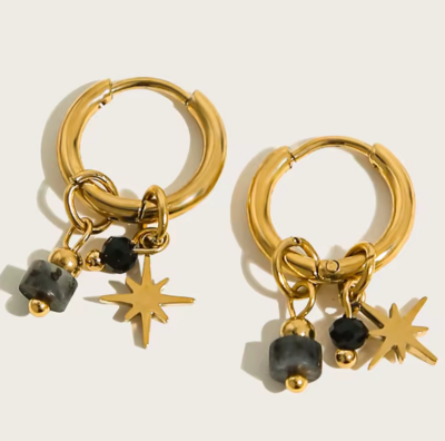 black stone and chams hoop earrings