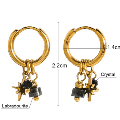 Black stone and chams hoop earrings