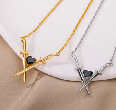 Sword and Heart Pendant Necklace (sliver/gold)