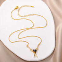 Sword and Heart Pendant Necklace (sliver/gold) - Thumbnail 1