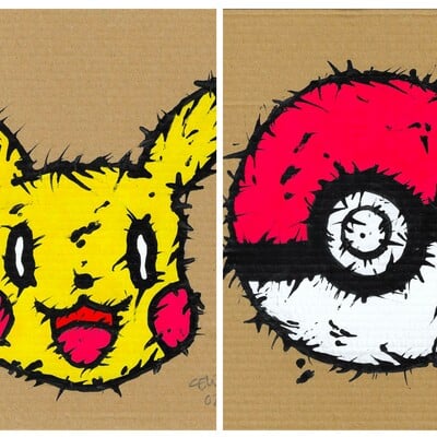 📺diptych drawing by celipe perroloco "pikachu & ball"  - Thumbnail 3