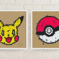 📺Diptych Drawing by Celipe Perroloco "Pikachu & Ball"  - Thumbnail 4