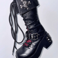 Gururu Punk Subculture Y2k Studded Black Boots - Thumbnail 3