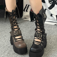 Gururu Punk Subculture Y2k Studded Black Boots - Thumbnail 8