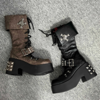 Gururu Punk Subculture Y2k Studded Black Boots - Thumbnail 5