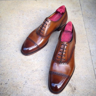 Handmade Men Brown Calf Leather Oxford Lace up Dress Shoes