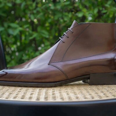 Handmade men brown leather chukka boot