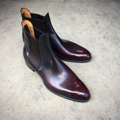 Handmade Men Burgundy Patina Leather Chelsea Boot