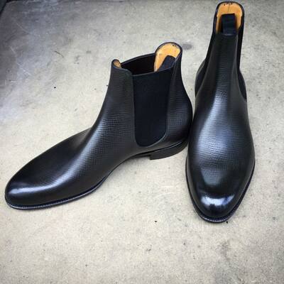 Handmade men black calf leather classic chelsea boot