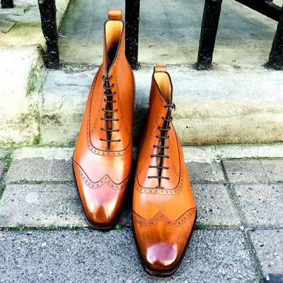 Handmade vintage brown leather ankle high lace up  dress boot for men  - Thumbnail 3