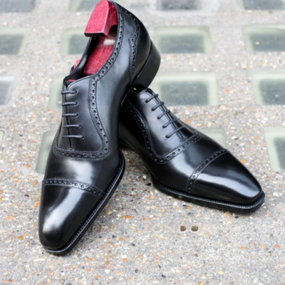 Handmade men genuine black calf oxford lace up dress shoes  - Thumbnail 2