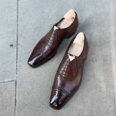 Handmade Brown Leather Wingtip Oxford Lace up Dress Shoes 