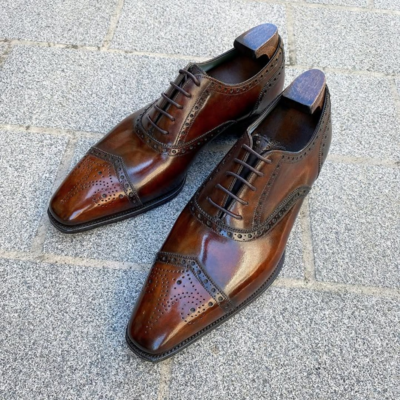 Handmade men brown leather lace up dress shoes  - Thumbnail 4