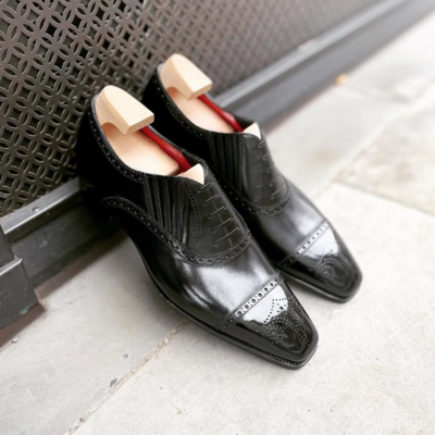 Handmade men black calf leather dress shoes  - Thumbnail 3