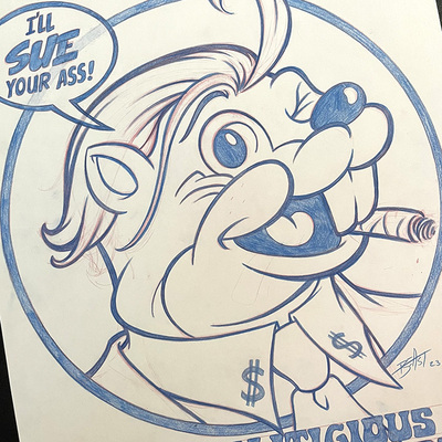 LITIGIOUS GAS STATION BEAVER pencil art