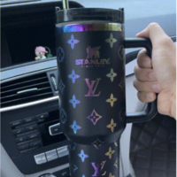 Handmade luxury Insulated Tumbler with Handle - Holographic - Thumbnail 1