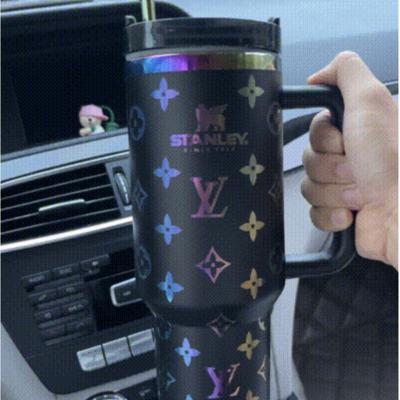 Handmade luxury insulated tumbler with handle - holographic
