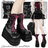 Punk Retro Style Thick Soled High Heel Boots - Thumbnail 2