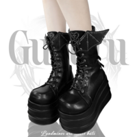 Punk Retro Style Thick Soled High Heel Boots - Thumbnail 6