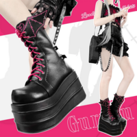Punk Retro Style Thick Soled High Heel Boots - Thumbnail 1