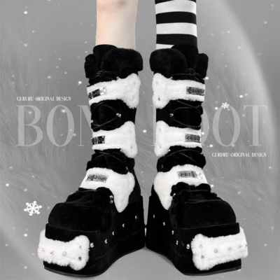 Warm fluffy bones rivet thick bottom bottoms