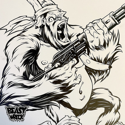 MACHINE-GUN GORILLA ink artwork