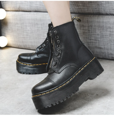 Black Leather Motorcycle Platform Boots
