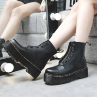 Black Leather Motorcycle Platform Boots - Thumbnail 1