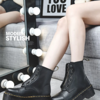 Black Leather Motorcycle Platform Boots - Thumbnail 2