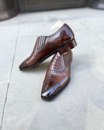 Handmade Men Brown Leather Wingtip Oxford Dress Shoes