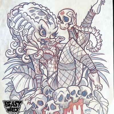 PREDATOR PINUP pencil artwork
