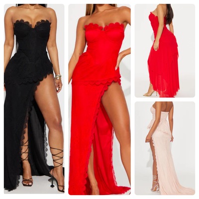 Strapless slit fashion dress-td
