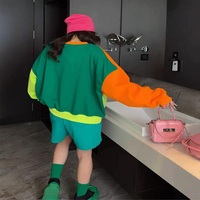 Spring and autumn contrast color stitching loose casual round neck sweatshirt for women - Thumbnail 3