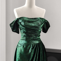 Shiny Green Off the Shoulder Floor Length A-Line Prom Party Dress - Thumbnail 1