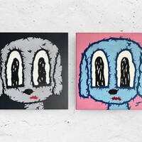 🐶 Diptych Painting "Glow in the dark eyes" by Celipe Perroloco - Thumbnail 1