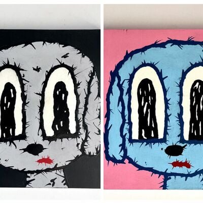 🐶 diptych painting "glow in the dark eyes" by celipe perroloco