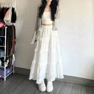 Boho Chic White Ruffled Skirt