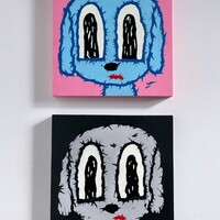 🐶 Diptych Painting "Glow in the dark eyes" by Celipe Perroloco - Thumbnail 4