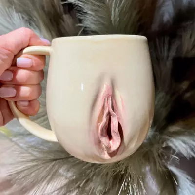 Large 17oz yoni mug | handmade ceramic yoni coffee cup | big beige body positive tea mug
