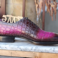 Crafted Leather Handmade Men Purple Patina Crocodile/Alligator Leather Oxford Dress Shoes - Thumbnail 1