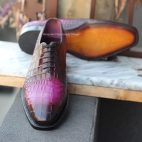 Crafted Leather Handmade Men Purple Patina Crocodile/Alligator Leather Oxford Dress Shoes - Thumbnail 2
