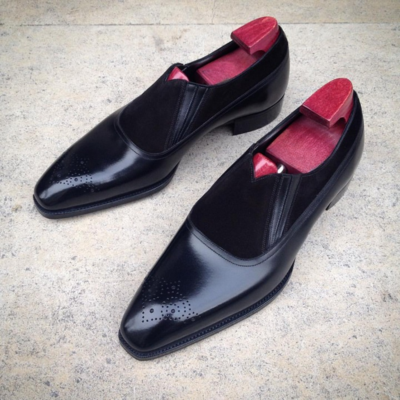 Made to Order Handmade Black Calf/Suede Leather Formal Dress Men Shoes