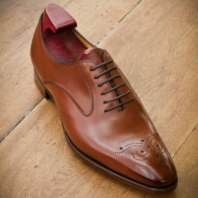 Designer handmade brown oxford style lace up dress formal shoes for men - Thumbnail 3