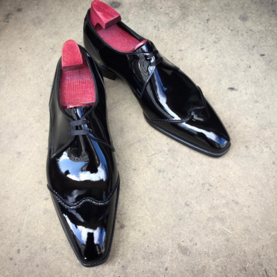 New handmade black patent leather lace up dress shoes - Thumbnail 2