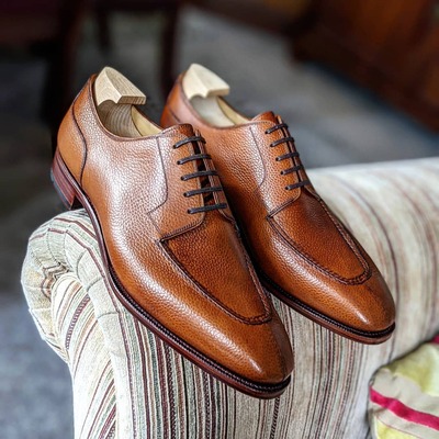 Handmade Brown Grain Leather Oxford Lace up Dress Shoes
