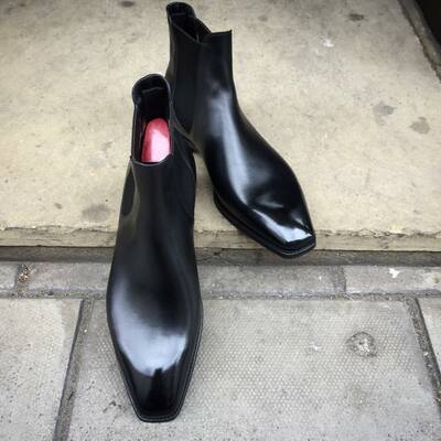 Handmade black calf leather classic chelsea boot for men  - Thumbnail 3