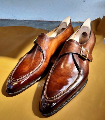 Brown Patina Leather Single Monk Strap Dress Shoes