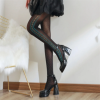 Stylish Side Rose Jacquard Women Black Stockings - Thumbnail 2