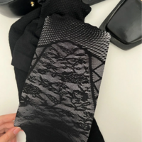 Black Floral Pattern Women's Pantyhose Stockings - Thumbnail 3