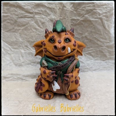 Little davey the robin hood dragon polymer clay sculpture figurine 